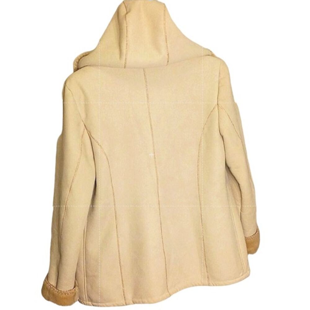 Marvin Richards Coat Women's Sz M Beige Fleece Lined Faux Suede Hood Warm Jacket - Picture 4 of 16